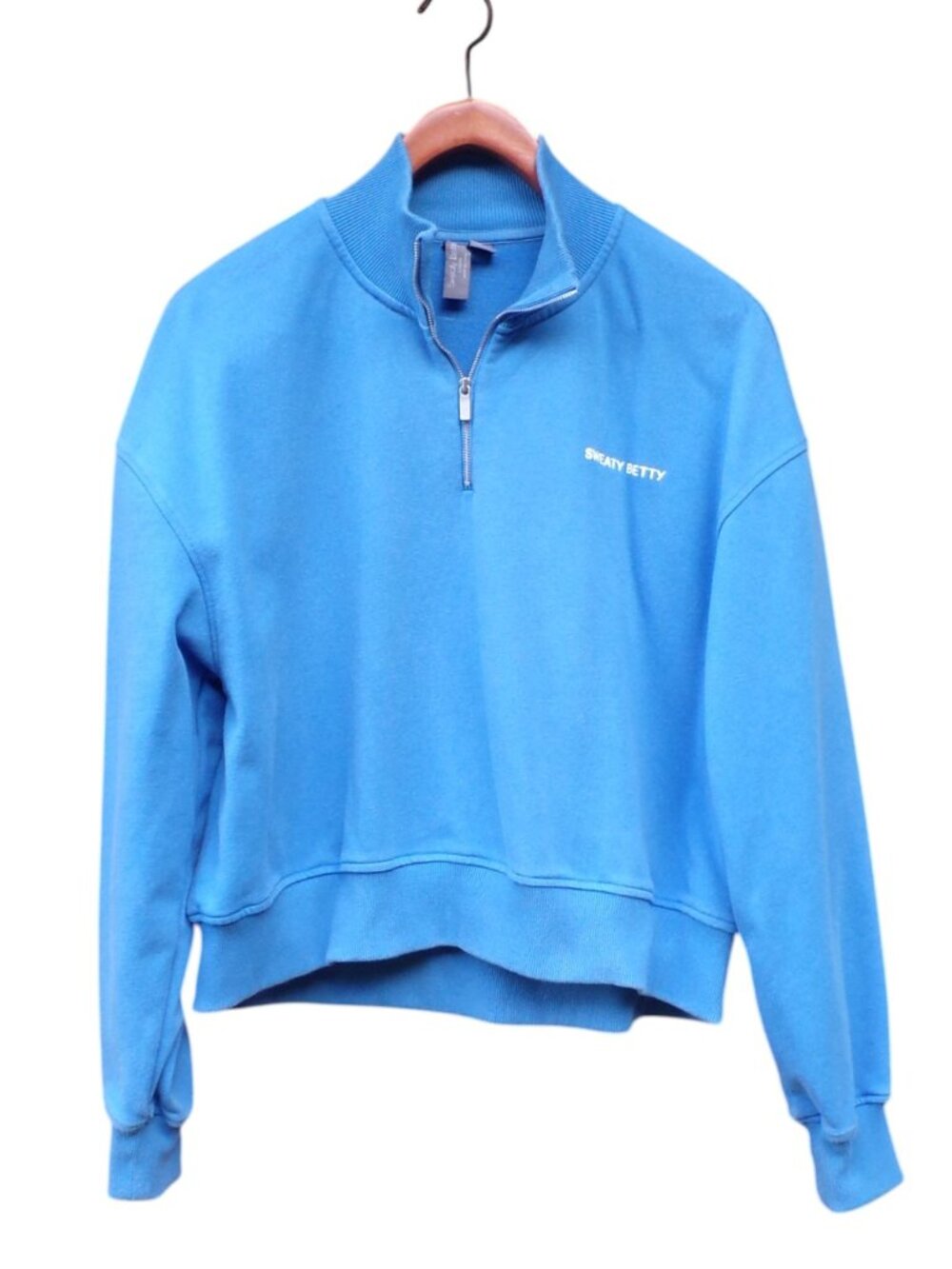 Sweaty Betty Revive Half-Zip Blue Cropped Pullover Sweatshirt Top Sz US 6-8